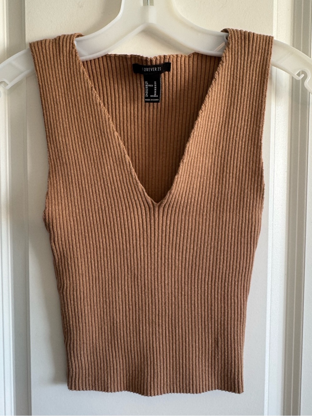 Forever 21 Ribbed Knit Sleeveless Top - Camel Brown